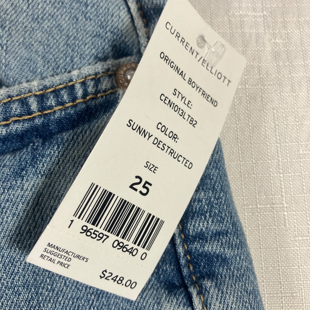 NWT Current/Elliott Original Boyfriend Sunny Destructed Jeans, Size 25 - Picture 2 of 14